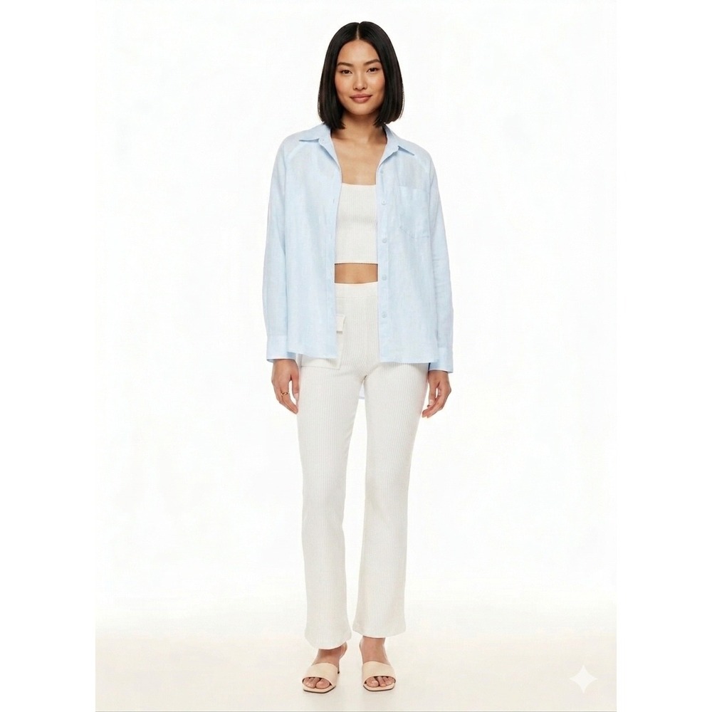Wilfred Free Shirt Small Boyfriend Linen Blend Button Down Pastel Blue Oversized
